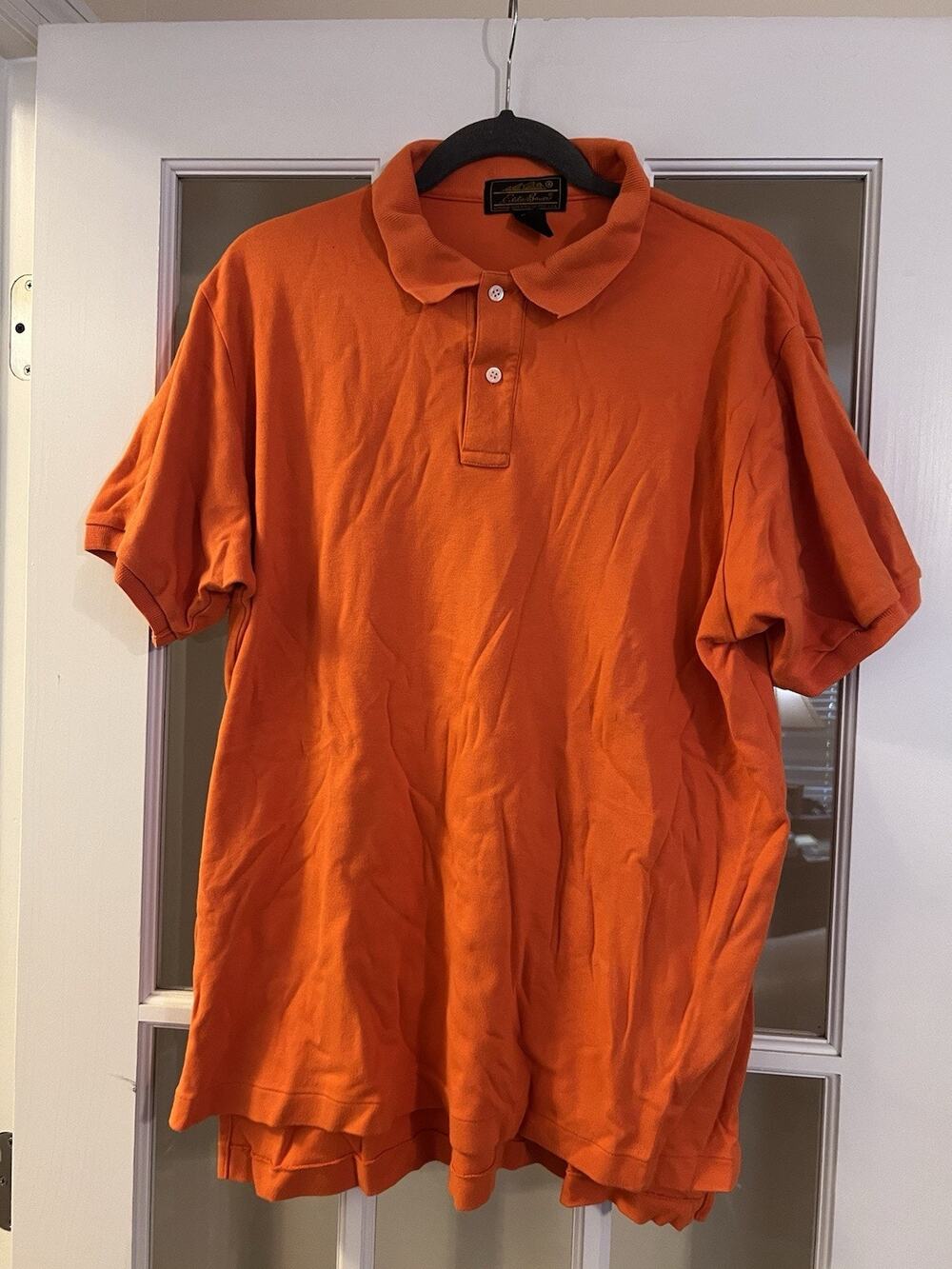 Eddie Bauer Vintage Polo Shirt Orange Short Sleeve All Cotton Men's Size XL/TG